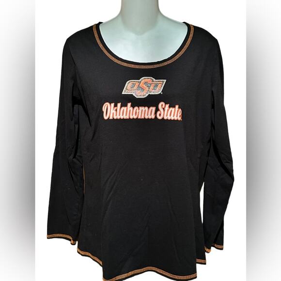 OSU Oklahoma State University Black Long Sleeve Shirt with Orange Trim Large - Picture 1 of 6